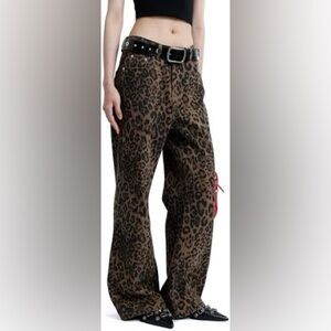Vamtac Leopard Print Jeans for Women Y2k Leopard Straight Leg Cheetah jeans